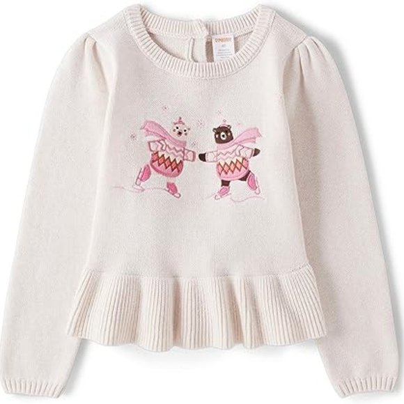 Toddler Long Sleeve Sweaters,Ice Skate Bears,12